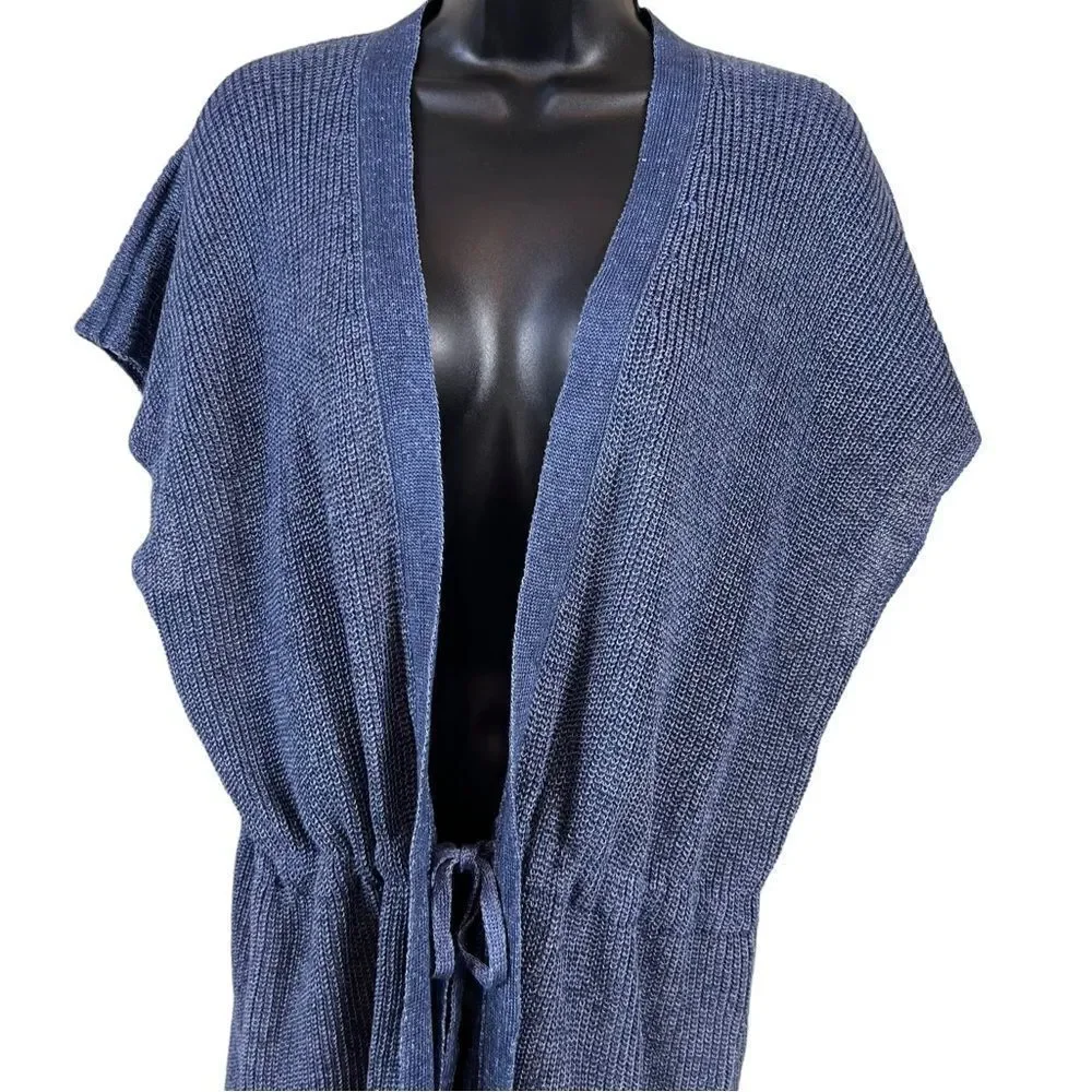 Lafayette 148 Hemp Blue Marled Long Line Cardigan Vest